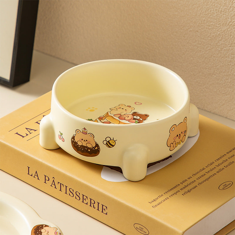 Cake Bear Ceramic Pet Bowl Anti-Tip Cat Dog Food Bowl