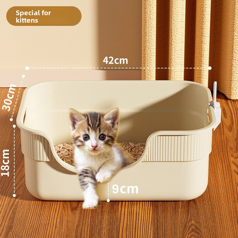 Extra Large Open Cat Litter Box Semi-Enclosed Pet Toilet