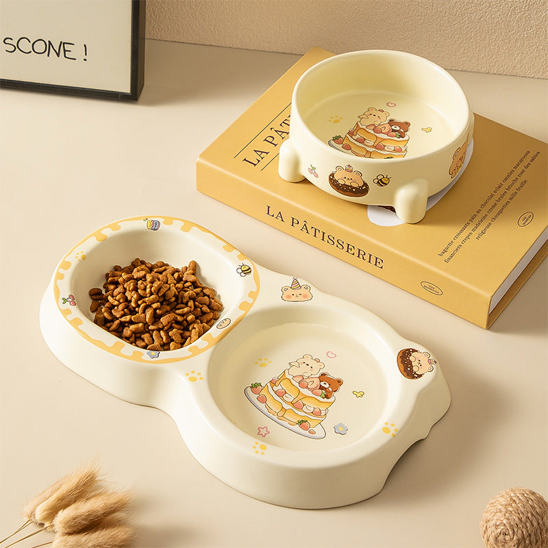Cake Bear Ceramic Pet Bowl Anti-Tip Cat Dog Food Bowl