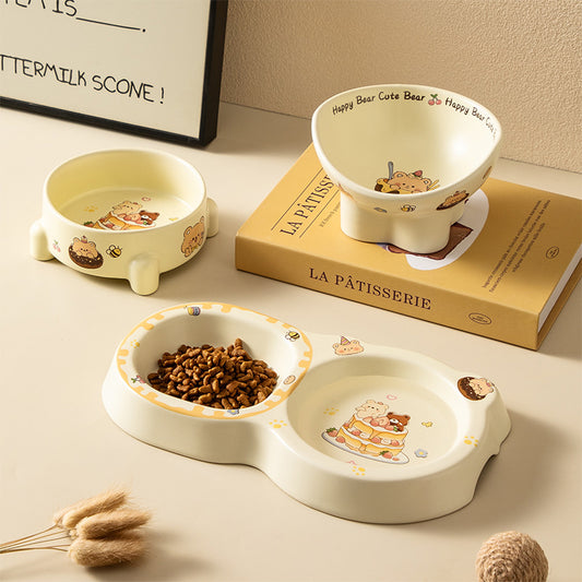 Cake Bear Ceramic Pet Bowl Anti-Tip Cat Dog Food Bowl
