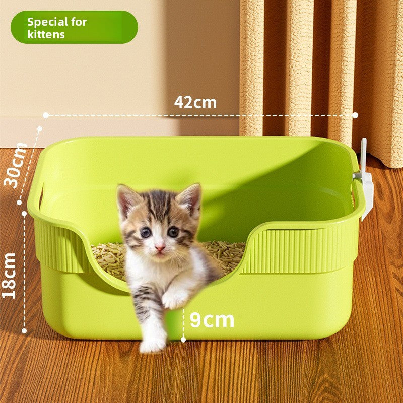 Extra Large Open Cat Litter Box Semi-Enclosed Pet Toilet