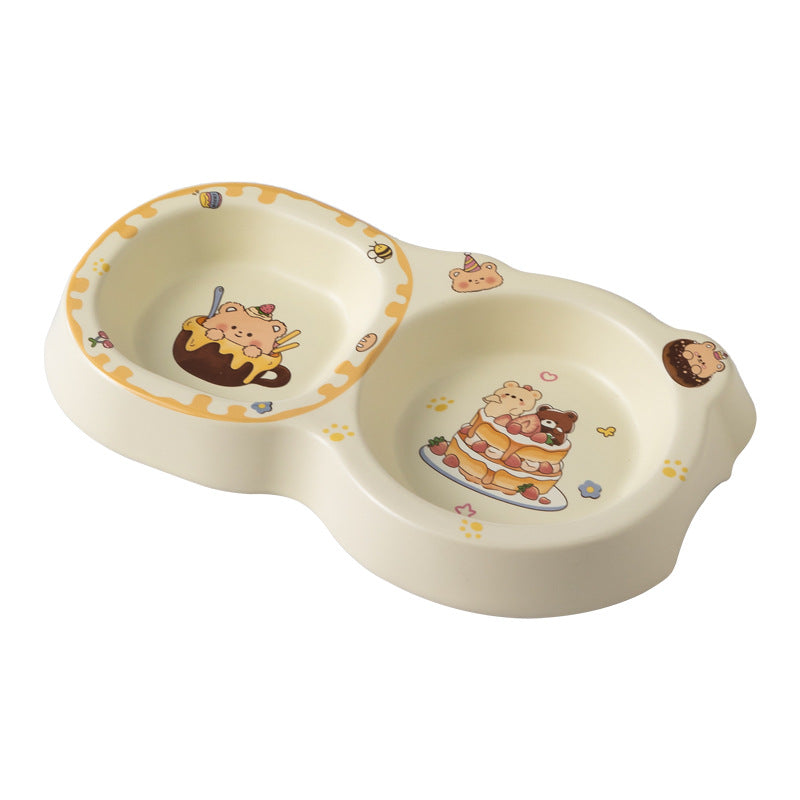 Cake Bear Ceramic Pet Bowl Anti-Tip Cat Dog Food Bowl